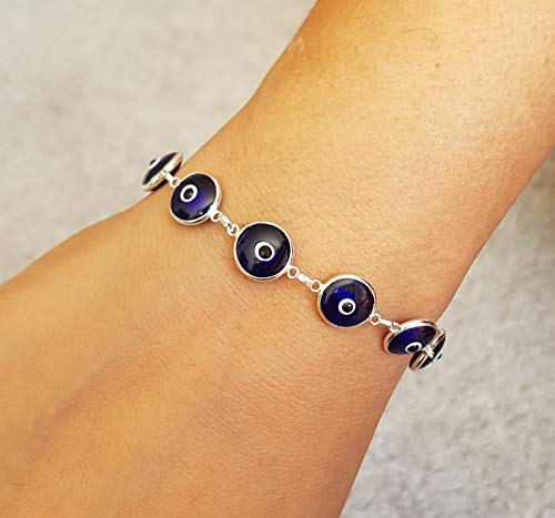 MYSTIC JEWELS by Dalia - 19cm Silver Evil Eye Bracelet (Navy Blue)