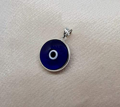 Mystic Jewels By Dalia - Crystal Evil Eye Pendant for Good Luck - 925 Sterling Silver - Pendant Diameter 15 mm (Transparent Strong Blue)