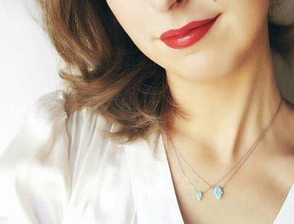 Mystic Jewels by Dalia Collar con colgante de Mano de Fátima, plata de ley 925, ópalo sintético, Longitud 40 cm + 5 cm Ajustable (ROSADO)