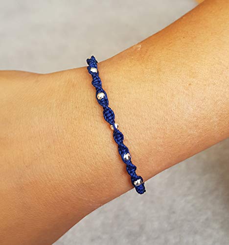 MYSTIC JEWELS – Bracelet Kabbale en fil coloré avec boules, amulette, protection contre le mauvais œil, bonne chance, bonne chance (bleu)