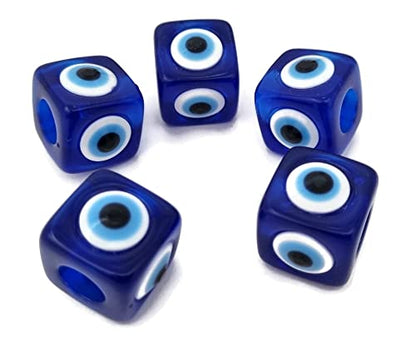 5 unités - Yeux turcs à suspendre - plastique contre le mauvais œil bleu et blanc, amulette porte-bonheur, décoration murale (Cube)