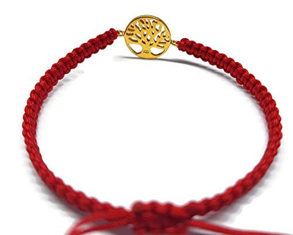 MYSTIC JEWELS By Dalia - Pulsera 925 Plata de Ley - arbol de la Vida - en macrome Hilo Rojo - Ajustable - para Regalar (Dorada)