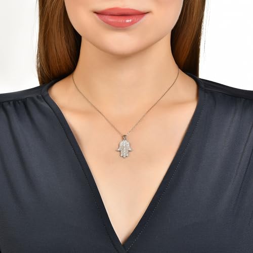 MYSTIC JEWELS - Pendentif main de Fatima et mauvais œil avec pierres, bijoux en argent sterling 925, minimaliste, pour femmes et filles avec boîte cadeau (D)