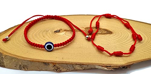 MYSTIC JEWELS by Dalia - 7 knots Red Thread Bracelet - Adjustable protection and evil eye bracelet, lucky amulet, handmade, unisex (Model 3)