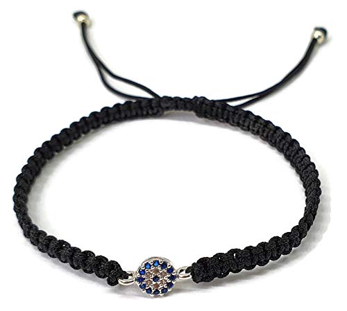 MYSTIC JEWELS by Dalia - Classic evil eye macrame bracelet in blue and white zircons for good luck (Black)