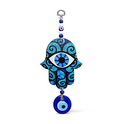 MYSTIC JEWELS - Hamsa of the Hand of Fatima in wood with Turkish eye for Good Luck and Energy at Home (Color 8)