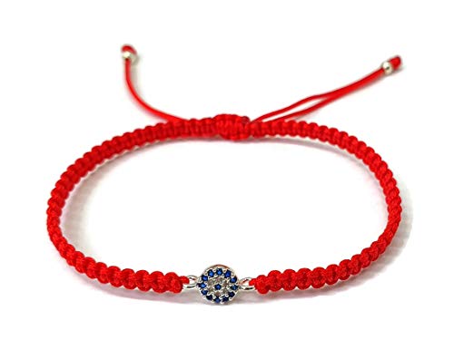 MYSTIC JEWELS by Dalia - Classic evil eye macrame bracelet in blue and white zircons for good luck (Red)