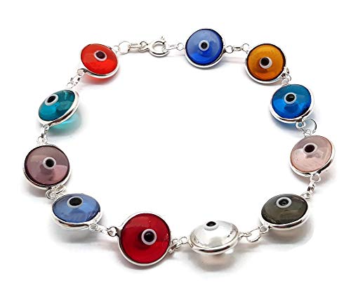 MYSTIC JEWELS par Dalia - Bracelet mauvais œil en argent 19 cm (multicolore transparent)