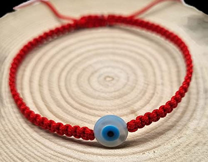 MYSTIC JEWELS By Dalia - Bracelet en fil macrome rouge avec nacre et oeil turc, pour porter chance, protection contre le mauvais œil, bonne chance (rond - rouge)