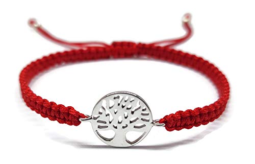 MYSTIC JEWELS by Dalia - 925 Sterling Silver Bracelet - tree of Life - in macrome Red Thread - Adjustable - to give as a gift (Silver)