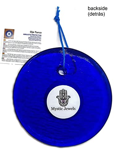 MYSTIC JEWELS - Cristal contra el Mal de Ojo,Azul y Blanco, Ojo Turco Grande 12 cm Approx con Agujero, Encantos de Buena Suerte para Colgar en La Pared (Clásico)