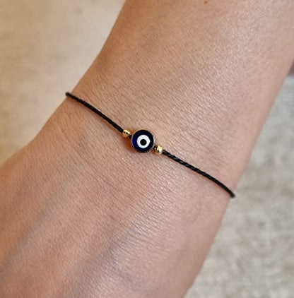 MYSTIC JEWELS by Dalia - Red Thread Bracelet - Blue Turkish Eye spinning for Good Luck (Black)