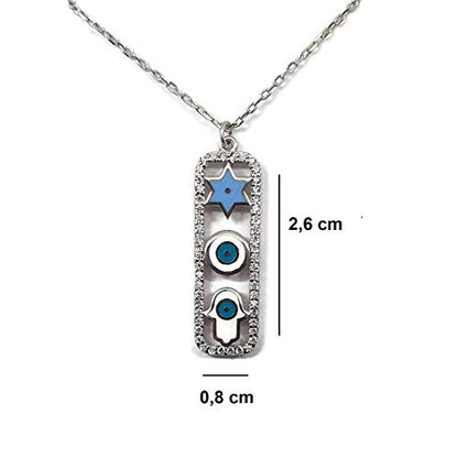 MYSTIC JEWELS By Dalia - Trois symboles ensemble - Étoile de David + Mauvais Œil + Main de Fatima - pour vous protéger, Cadeau pour femme, Mariage (Argent)