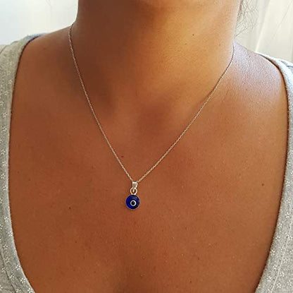 MYSTIC JEWELS by Dalia - Blue Crystal Evil Eye Necklace for Good Luck - 925 Sterling Silver - Chain 40 to 45 cm Length, to Gift for Evil Eye Protection