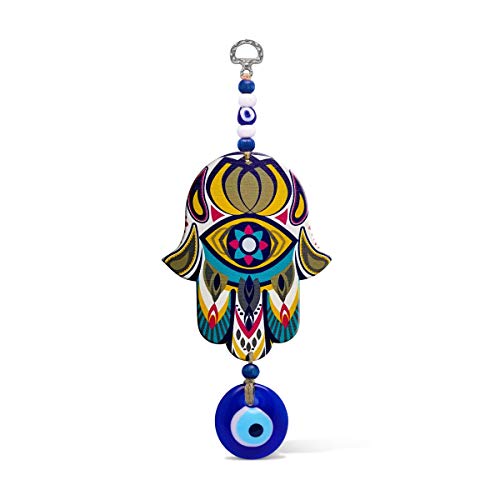 MYSTIC JEWELS - Hamsa de la Mano de Fatima en Madera con Ojo Turco para Buene Suerte y Energia en Casa (Color 3)