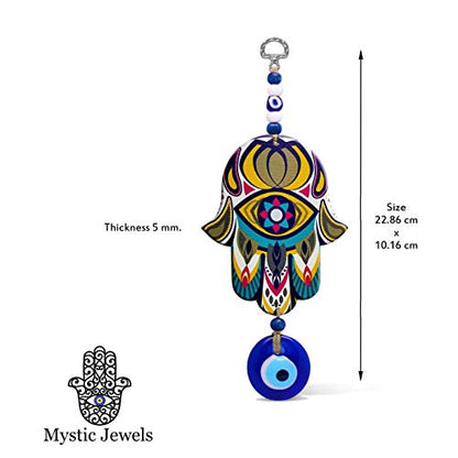 MYSTIC JEWELS - Hamsa de la Main de Fatima en bois avec oeil turc pour la Chance et l'Énergie à la Maison (Couleur 3)