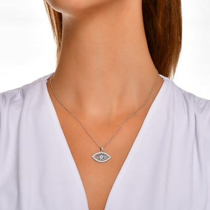 Bijoux mystiques – Collier en argent sterling 925 ; Protecteur du mauvais œil, collier pendentif œil turc avec Zircons, forme des yeux, bijoux amulette pour femmes