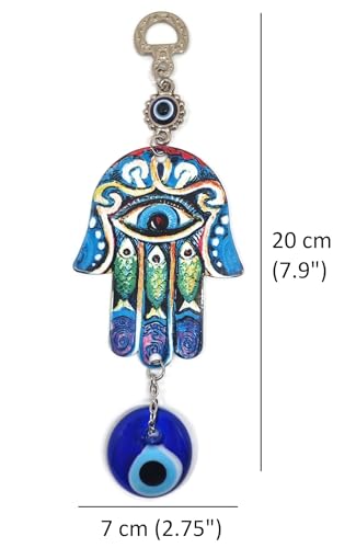 MYSTIC JEWELS - Hamsa house design of the Hand of Fatima with Turkish Eye for home decoration; Luck and success energy (3 fish)