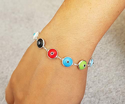 MYSTIC JEWELS by Dalia - 19cm Silver Evil Eye Bracelet (Multicolor Opaque)