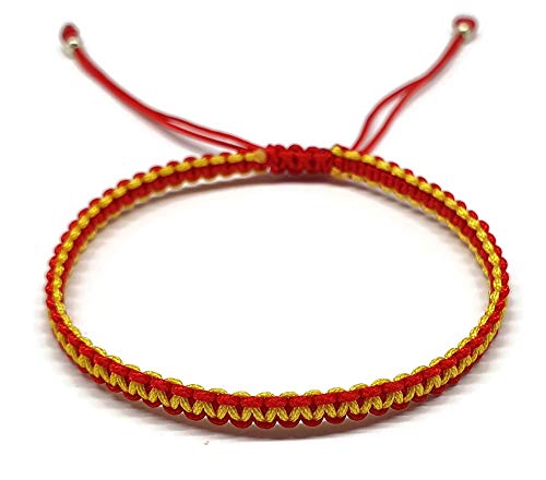 MYSTIC JEWELS - Pulsera Macrame - Kabbalah de Hilo con 2 colores, Amuleto, protección Mal de Ojo, Buena Suerte, Good Luck (Rojo - Amarillo)