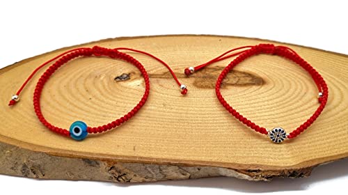 MYSTIC JEWELS by Dalia - 7 knots Red Thread Bracelet - Adjustable protection and evil eye bracelet, lucky amulet, handmade, unisex (Model 8)