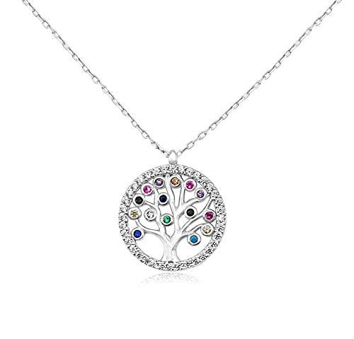 MYSTIC JEWELS by Dalia - Tree of Life Necklace - 925 Sterling Silver with Zircons (Silver)