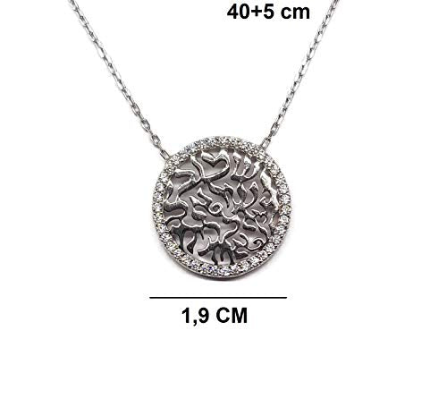 MYSTIC JEWELS by Dalia - Shema Israel Necklace with Zircons Around - Handmade (Silver)