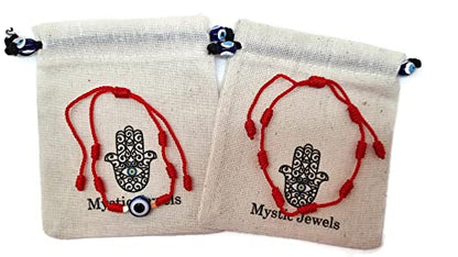 MYSTIC JEWELS by Dalia - Pulsera 7 nudos Hilo Rojo - Pulsera protección y mal de ojo ajustable, amuleto Suerte, Hecha a mano, unisex (Modelo 2)