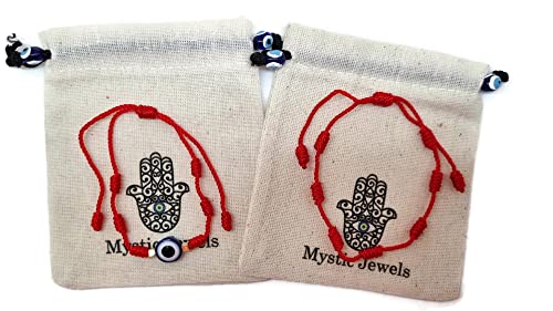 MYSTIC JEWELS by Dalia - 7 knots Red Thread Bracelet - Adjustable protection and evil eye bracelet, lucky amulet, handmade, unisex (Model 2)