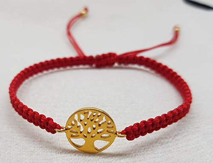 MYSTIC JEWELS By Dalia - 925 Sterling Silver Bracelet - tree of Life - in macrome Red Thread - Adjustable - to give as a gift (Golden)