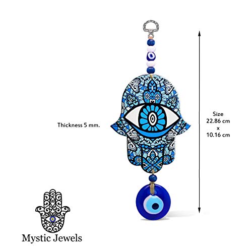 MYSTIC JEWELS - Hamsa de la Main de Fatima en bois avec oeil turc pour la Chance et l'Énergie à la Maison (Couleur 4)