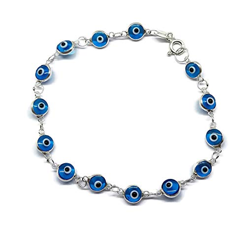 MYSTIC JEWELS par Dalia - Bracelet mauvais œil en argent - 19 cm (bleu clair) (bleu clair)