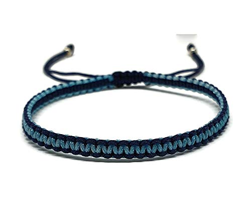 MYSTIC JEWELS - Pulsera Macrame - Kabbalah de Hilo con 2 colores, Amuleto, protección Mal de Ojo, Buena Suerte, Good Luck (Azul Marino - Turquesa)