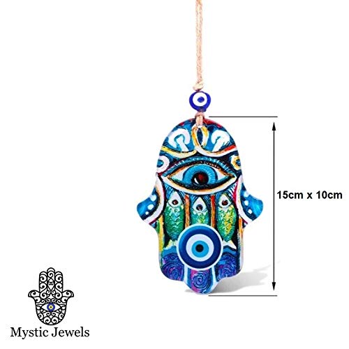 MYSTIC JEWELS - Adorno de Pared en Forma de Hamsa (Mano de Fátima) de Cristal para Llevar Salud y éxito a casa (Color 2)