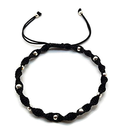 MYSTIC JEWELS – Bracelet Kabbale en fil coloré avec boules, amulette, protection contre le mauvais œil, bonne chance, bonne chance (noir)