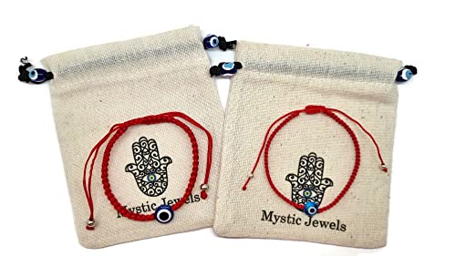 MYSTIC JEWELS by Dalia - Pulsera 7 nudos Hilo Rojo - Pulsera protección y mal de ojo ajustable, amuleto Suerte, Hecha a mano, unisex (Modelo 6)