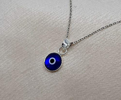 MYSTIC JEWELS by Dalia - Blue Crystal Evil Eye Necklace for Good Luck - 925 Sterling Silver - Chain 40 to 45 cm Length, to Gift for Evil Eye Protection