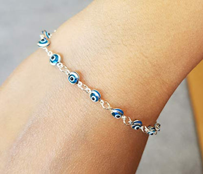 MYSTIC JEWELS by Dalia - Silver Evil Eye Bracelet - 19cm (Light Blue)