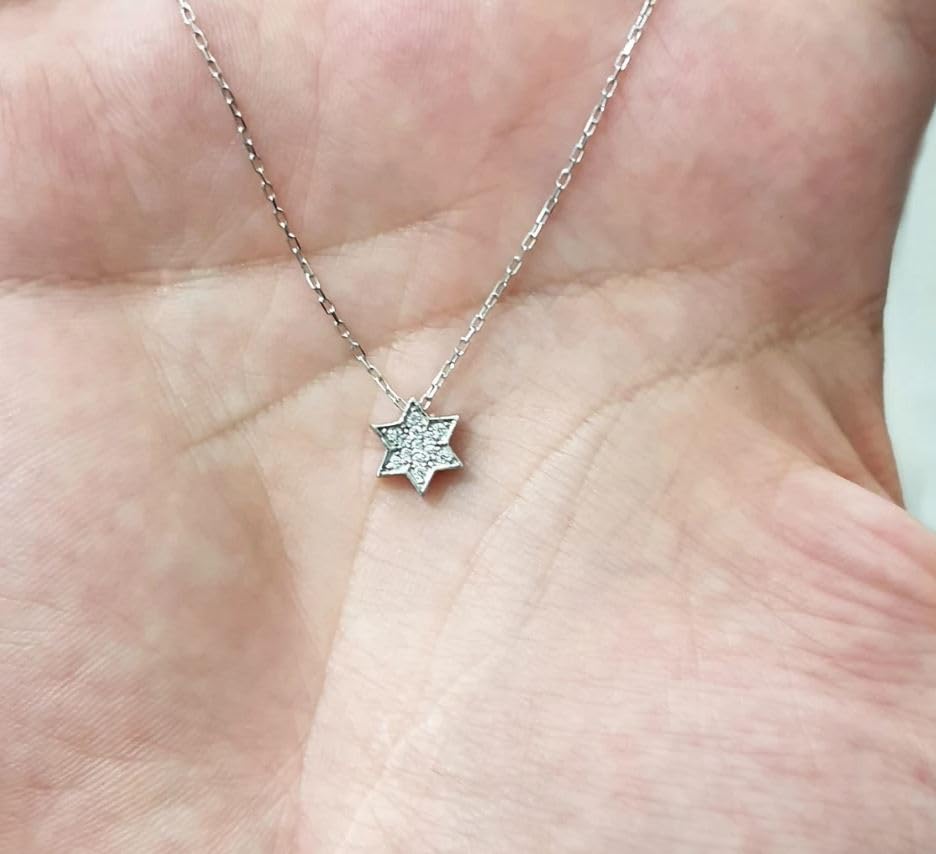 MYSTIC JEWELS By Dalia - Pendentif étoile de David en argent sterling 925 - Plaqué rhodium et avec zircons - petit, élégant et minimaliste à offrir en cadeau