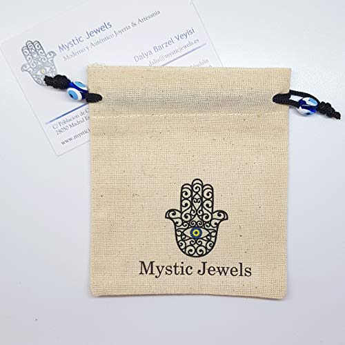 MYSTIC JEWELS by Dalia - Eye Necklace with Eyelashes - 925 Sterling Silver Enameled in Blue for Good Luck (Golden Silver)