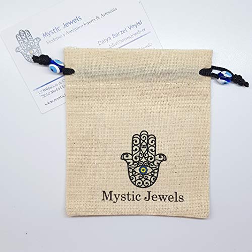 MYSTIC JEWELS by Dalia - Blue Crystal Cube Evil Eye Necklace for Good Luck - 925 Sterling Silver Chain with Gold Plating (Navy Blue)
