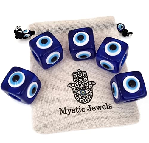 5 Unidades - Ojos Turco para Colgar - plastico contra el Mal de Ojo Azul y Blanco, Amuleto de la Suerte, decoración de Pared (Cubo)