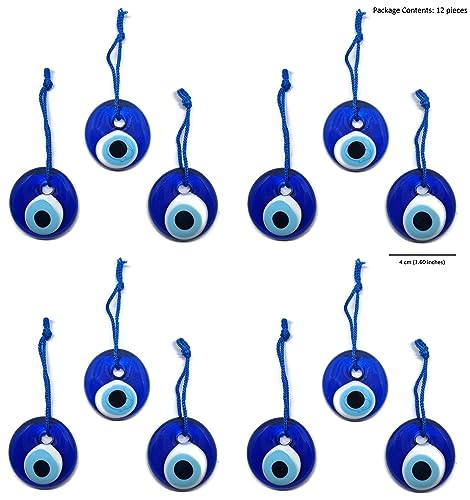 Oeil turc à suspendre, cristal contre mauvais œil bleu, pour porter chance, 4cm de diamètre avec trou et fil, nazar boncuk, mauvais œil (12)