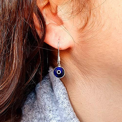 MYSTIC JEWELS By Dalia - Boucle d'oreille pendante en argent sterling 925 - Œil turc rond pour la bonne chance (bleu fort transparent)