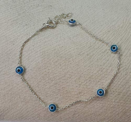 MYSTIC JEWELS par Dalia - Bracelet en argent contre le mauvais œil de 19 cm - à offrir (bleu clair)