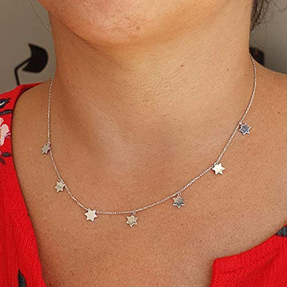 MYSTIC JEWELS By Dalia - Collar Plata de Ley 925, Gargantilla para Mujer con 7 pequeãs Estrellas de David (Plata 925)