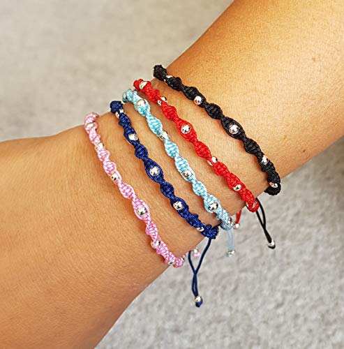 MYSTIC JEWELS – Bracelet Kabbale en fil coloré avec boules, amulette, protection contre le mauvais œil, bonne chance, bonne chance (noir)