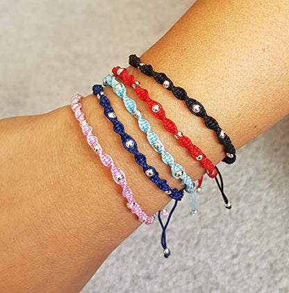 MYSTIC JEWELS – Bracelet Kabbale en fil coloré avec boules, amulette, protection contre le mauvais œil, bonne chance, bonne chance (bleu)