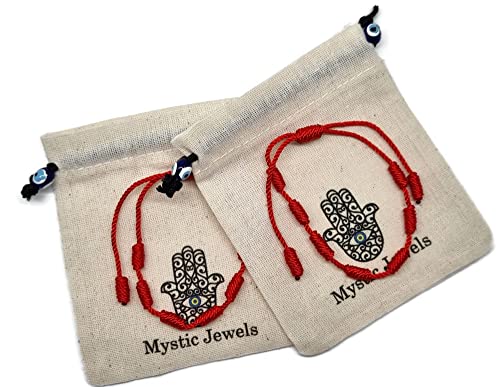 MYSTIC JEWELS By Dalia - Bracelet Kabbale - Cordon de fil rouge à 7 noeuds - unisexe - réglable - protection contre le mauvais œil, bonne chance, bonne chance (2 pièces)