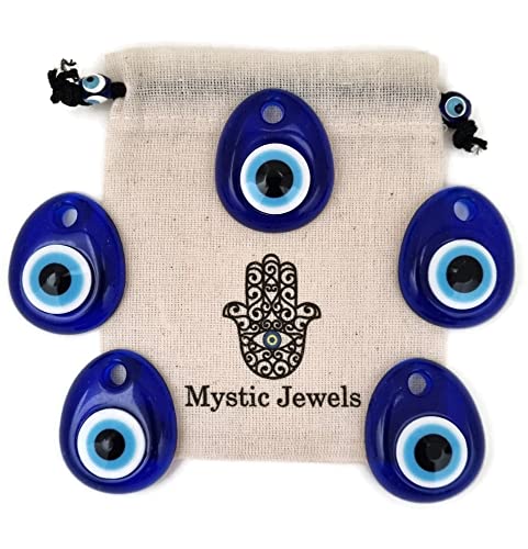 5 Unidades - Ojos Turco para Colgar - plastico contra el Mal de Ojo Azul y Blanco, Amuleto de la Suerte, decoración de Pared (Gota)